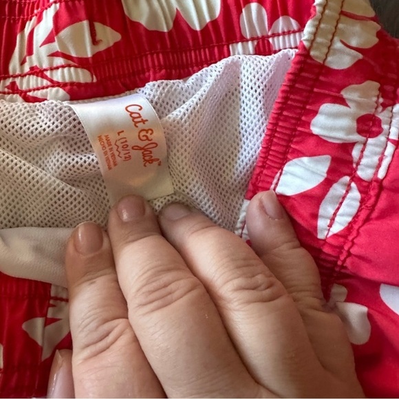 Cat & Jack boys Red swim trunks and white long sleeve rash guard bundle 10/12 - Picture 3 of 4